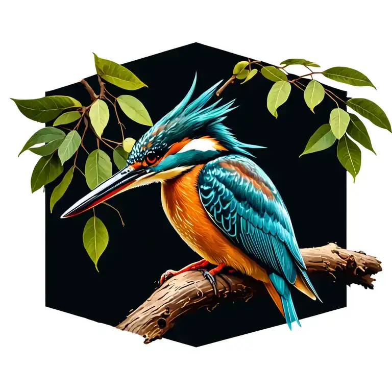 king fisher bird in puhutakawa tree branch tattoo design idea