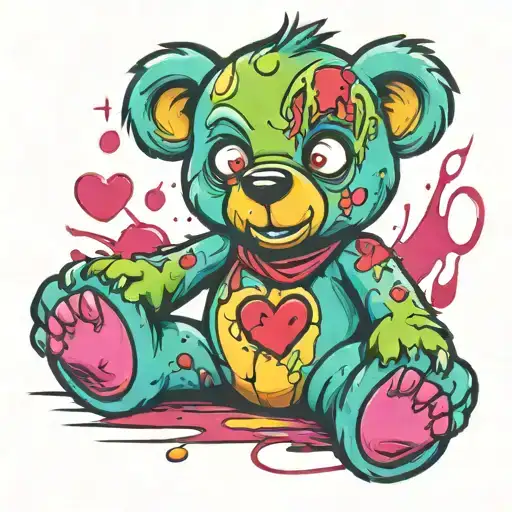 cute zombie teddy bear tattoo design idea