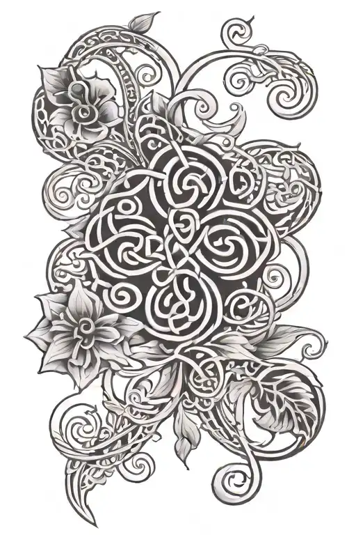 Celtic know with vines and flowers growing tattoo design idea