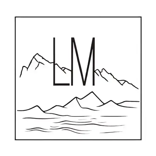 beach and mountains with L M letters  tattoo design idea