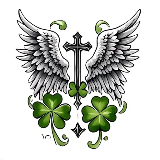 shamrock, angel wings, cross, love tattoo design idea
