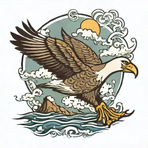Albatross flying over the sea with its wingspan and looking down at the sea celetic design tattoo design idea