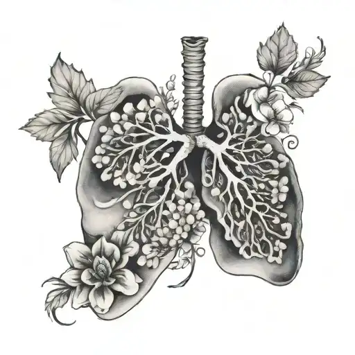 lungs with one side as flowers growing inside tattoo design idea