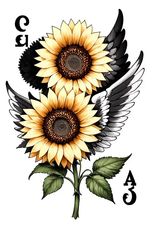  tattoo design incorporating a 2 of clubs, sunflower, wings, or halo tattoo design idea
