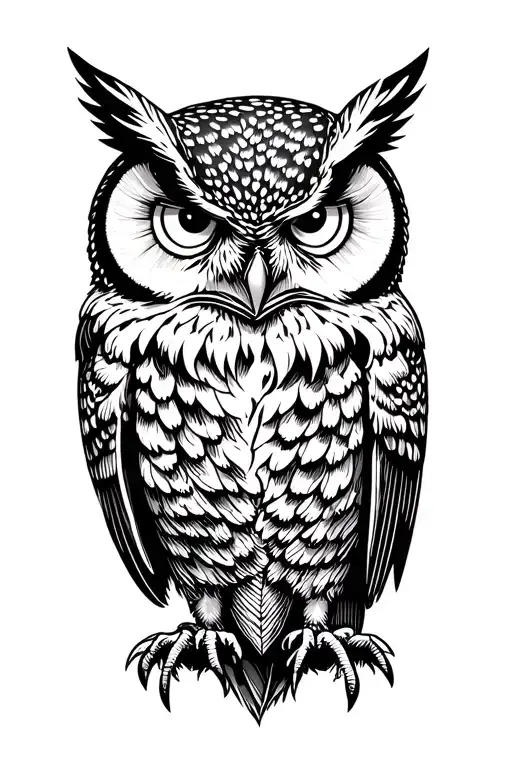 owl with blank white eyes tattoo design idea