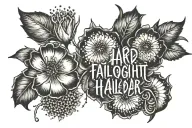 the text Hard Fought Hallelujahwith Wildflowers all around it  tattoo design idea