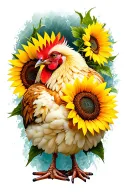 silkie chicken with sunflowers tattoo design idea