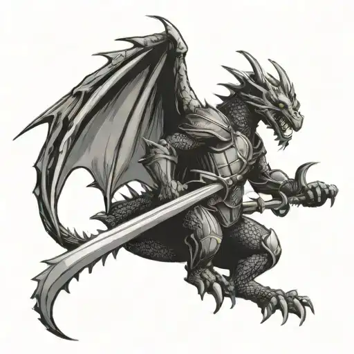 Dragon fighting knight holding a sword tattoo design idea