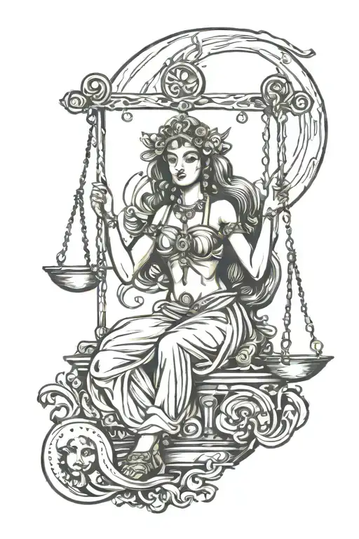 libra, Goddess, powerful,  moon tattoo design idea