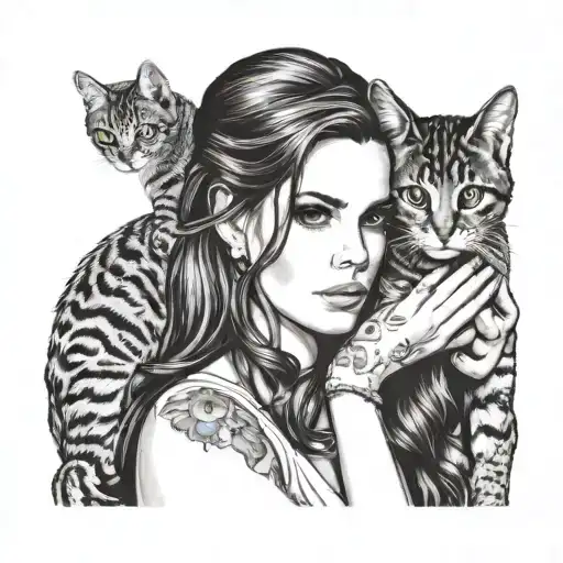 Lana Del Rey holding a brown tabby cat tattoo design idea