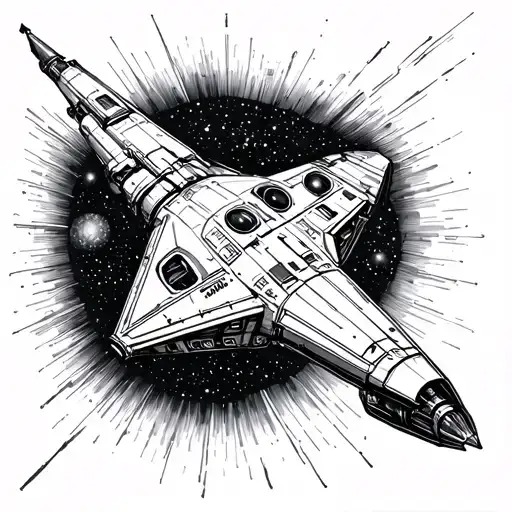 spaceship flying through a galaxy tattoo design idea