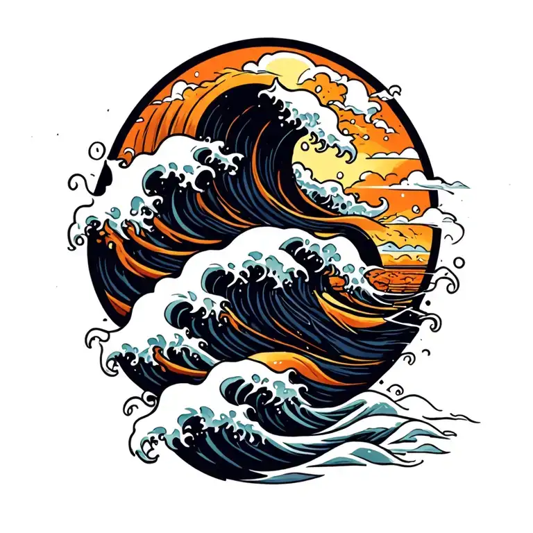 horizontal rows of waves flowing tattoo design idea