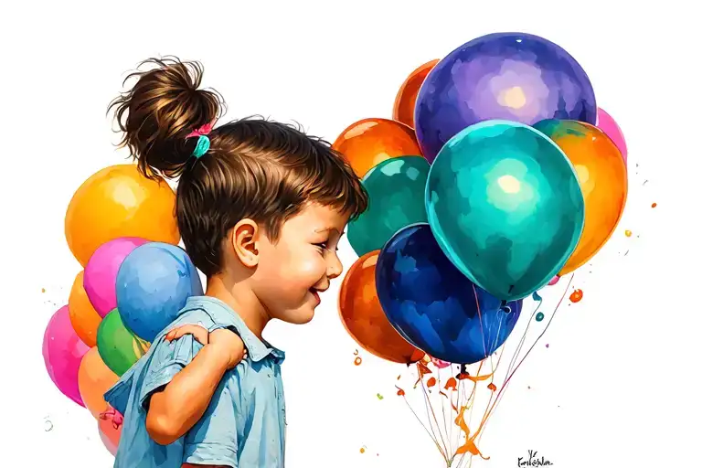girl and boy who drops a balloon tattoo design idea