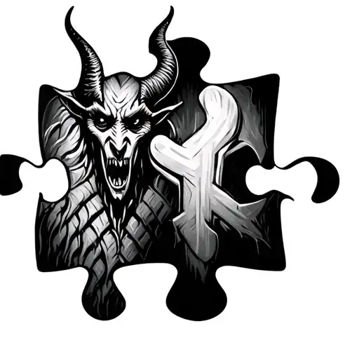 devil and autism puzzle piece tattoo design idea