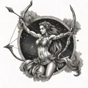 Sagittarius woman with her bow and arrow on night sky tattoo design idea