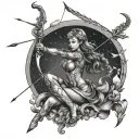 Sagittarius woman with her bow and arrow on night sky tattoo design idea