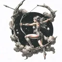 Sagittarius woman with her bow and arrow on night sky tattoo design idea