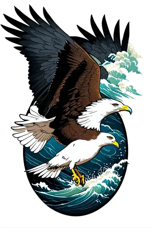 American Eagle fighting a seagull soaring tattoo design idea