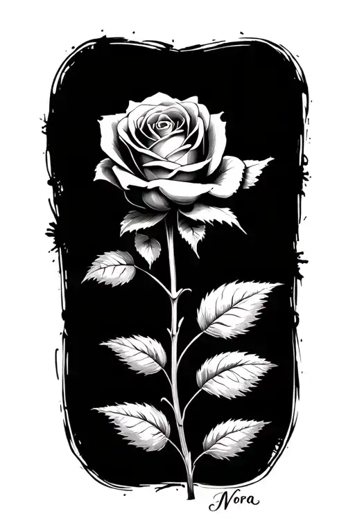 Nora in cursive as the stem of a rose tattoo design idea