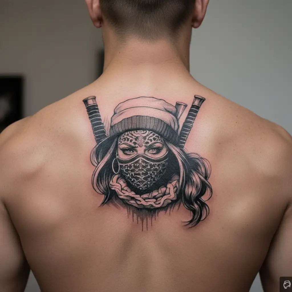 ski mask gangster girl tattoo design idea
