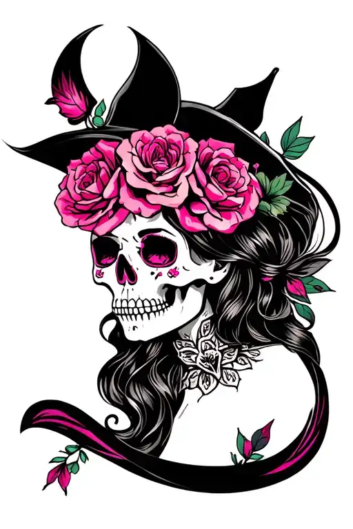 Chloe,calavera,black pink tattoo design idea