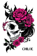 Chloe,calavera,black pink tattoo design idea