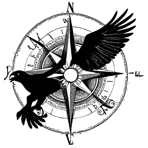compass rose, chile shape inside, condor flying silhouette, puma silhouette tattoo design idea