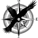 compass rose, chile shape inside, condor flying silhouette, puma silhouette tattoo design idea