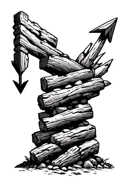 stave bind ruins 'strong bond', ruins stacked together in a straight line with an arrow "trough" the ruins tattoo design idea