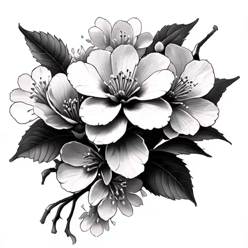 cherry blossoms and flowers with cracked base tattoo design idea