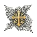 crusader knight and st Benedict medallion cross tattoo design idea
