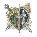 crusader knight and st Benedict medallion cross tattoo design idea