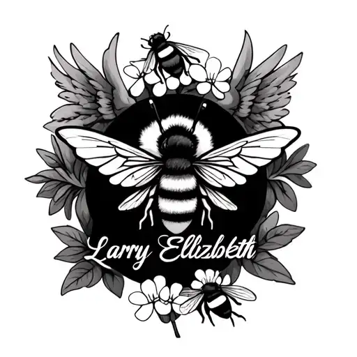 "Larry Elizabeth" 2 angel babies breath and a bumblebee tattoo design idea