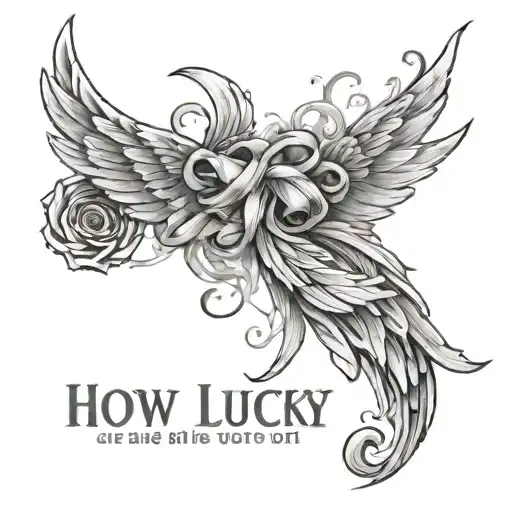 "how lucky are we" quote with angel wings  tattoo design idea