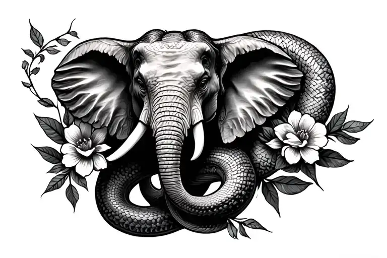 Greek goddess flowers and leaves snakes intertwined elephant covering the forearm  tattoo design idea