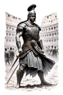 Gladiator in the middle of the Colosseum, surrounded by the crowd  tattoo design idea