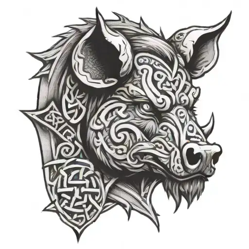 angry boar head With Blue Eyes On Armor Tattoo Design Featuring Celtic Trinity Knot Tattoo  tattoo design idea