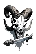 ram skull sword tattoo design idea