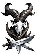 ram skull sword tattoo design idea