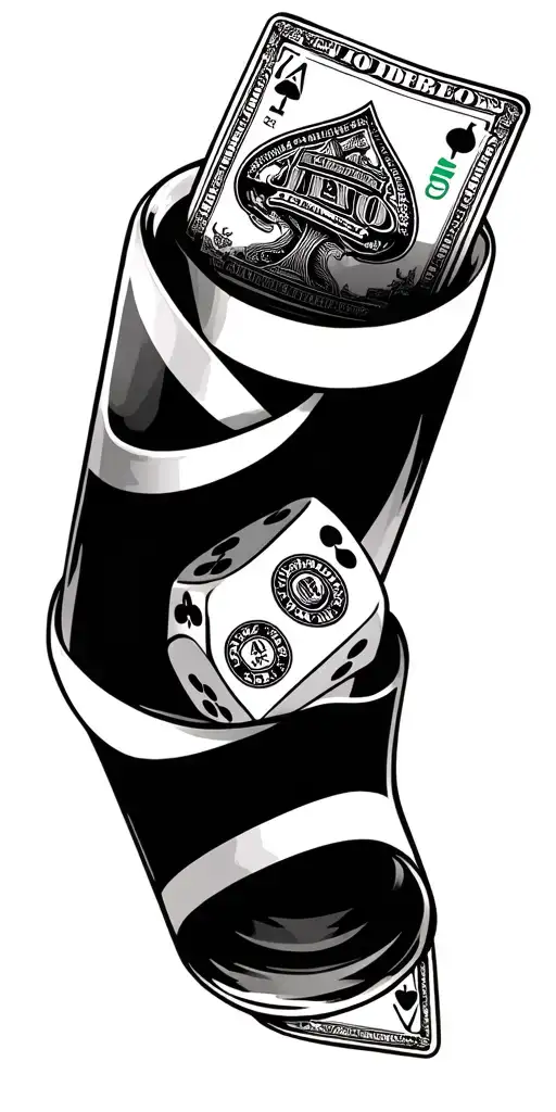 cards money alcohol and dice intertwined tattoo design idea