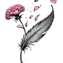 carnation petals floating in a stream, a feather falling through the air tattoo design idea