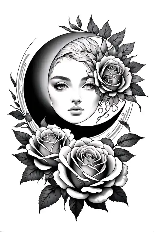 roses sun and moon Gemini tattoo design idea
