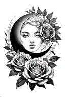 roses sun and moon Gemini tattoo design idea