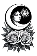 roses sun and moon Gemini tattoo design idea