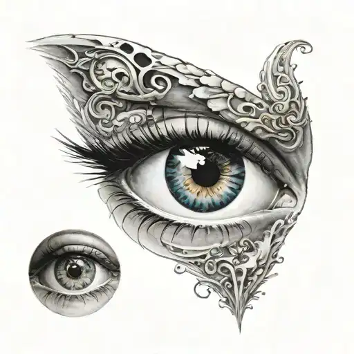 eye with 2 adults and 3 kids inside the eye, on bicep tattoo tattoo design idea