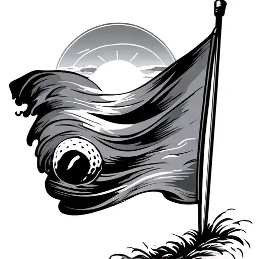 golf flag with waves and sun in background tattoo design idea