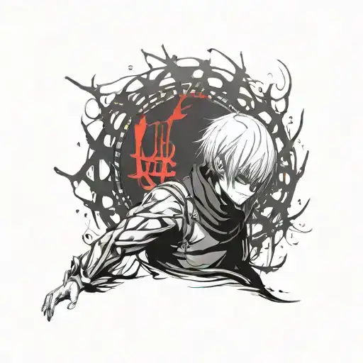 anime "Tokyo Ghoul", Kaneki Ken, red eyes tattoo design idea