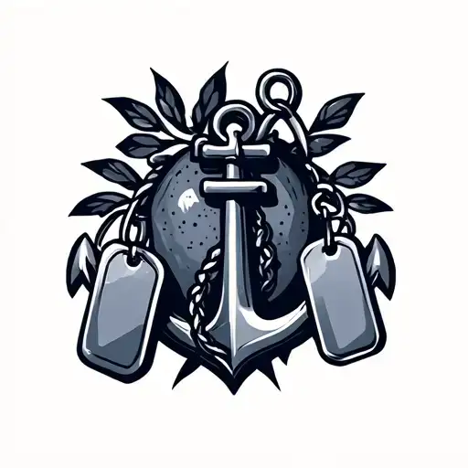 anchor navy pawpaw with dog tags hanging tattoo design idea