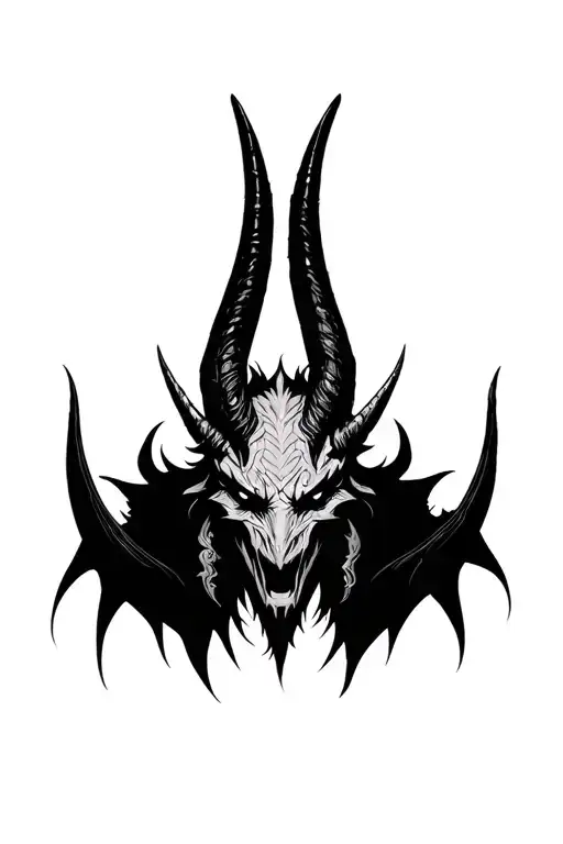 demon with horns bahamut head tattoo design idea