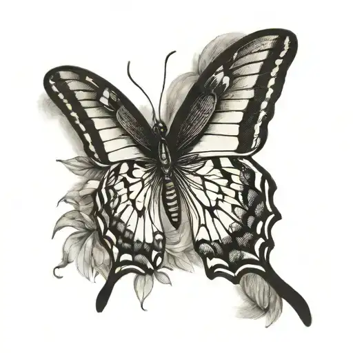swallowtail butterfly wings on back with body as spine tattoo design idea